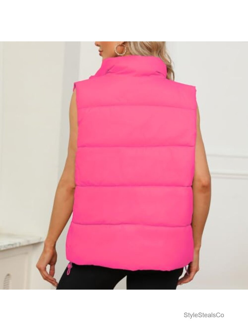 Puffer Vest for Women Oversized Quilted Sleeveless Puffy Outerwear with Pockets - Picture 4 of 6